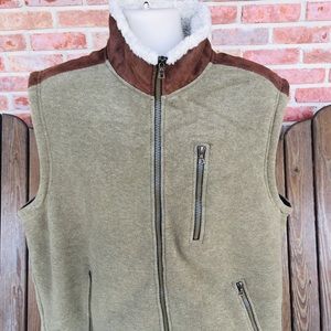 Orvis Faux Shearling Leather Green Fleece Vest XL